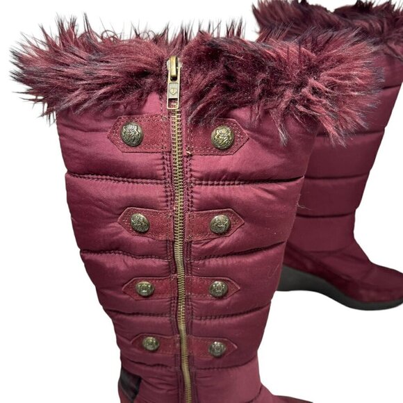 JUICY COUTURE Everest Quilted Faux Fur Lined Wedge Boots Logo Button Size 7.5 - Picture 4 of 7
